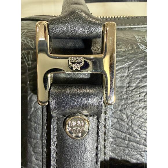 MCM Boston Satchel Black Visetos Monogram Vtg Leather Bag Gold Hardware – Small - Picture 10 of 14